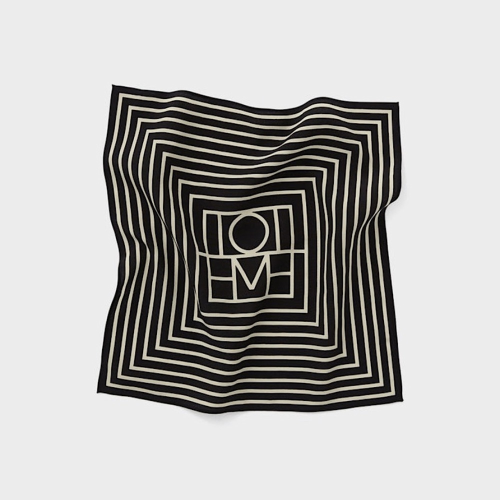 TOTEME 100% SILK SIGNATURE MONOGRAM SQUARE SCARF ELEGANT SCANDI CHIC Black Cream - Picture 2 of 3